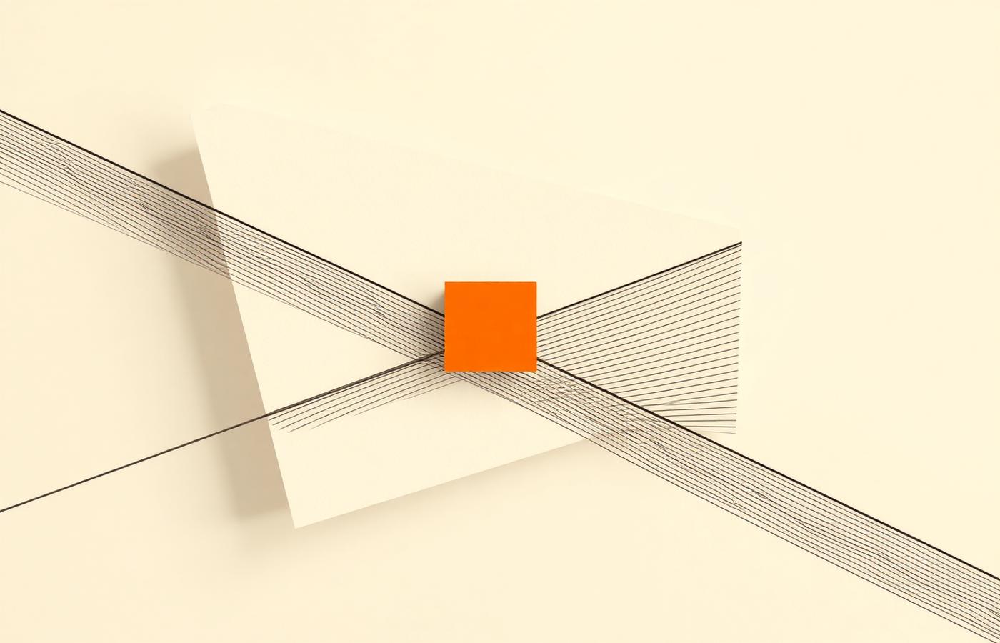 Abstract Swiss-style graphic of intersecting line grids with a single orange square